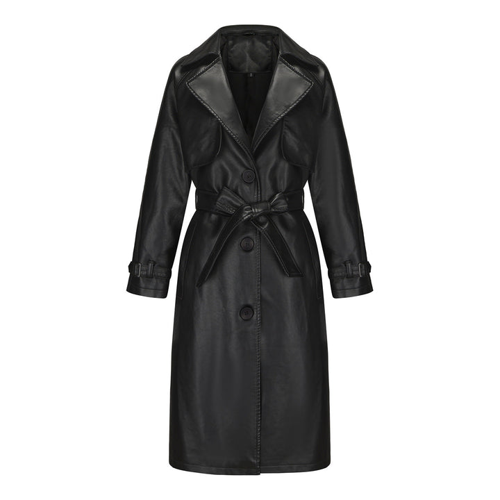 Trench lungo Donna con Revers Larghi e Cintura Elegante
