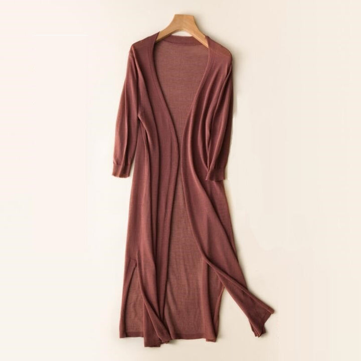 Cardigan Lungo Donna Leggero Aperto Manica Lunga