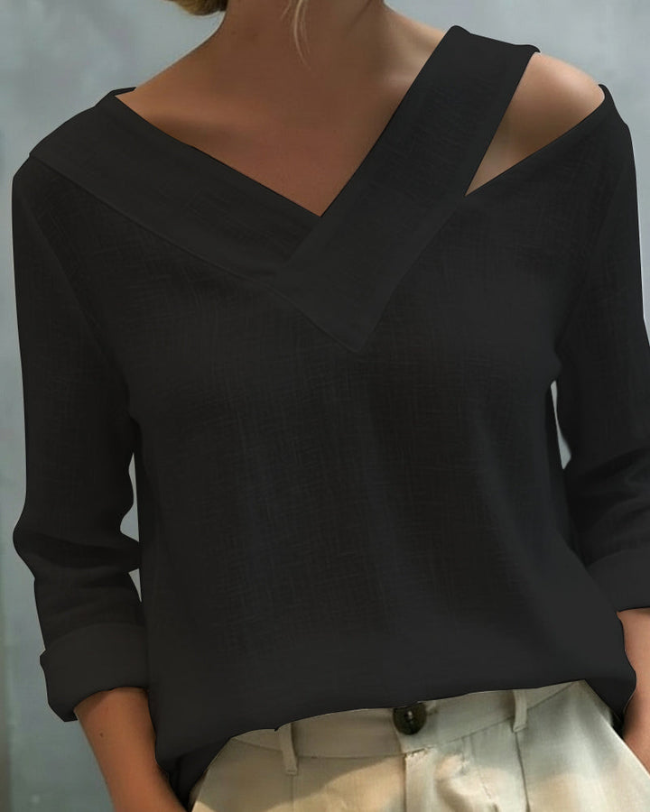 Donna Elegante Scollo a V Asimmetrico Manica Corta