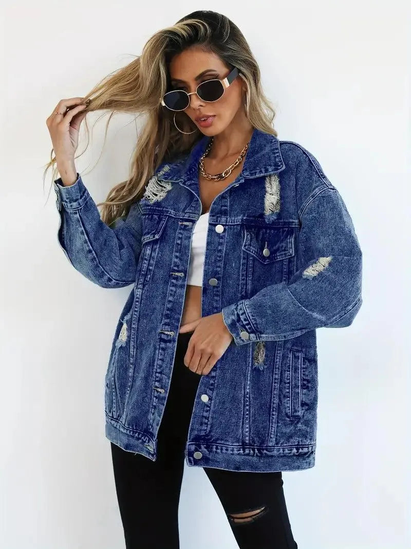 Giacca Donna Denim Impermeabile Foderata Oversize