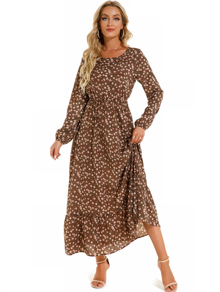 Abito Donna in Chiffon Floreale Scollo Rotondo Elegante