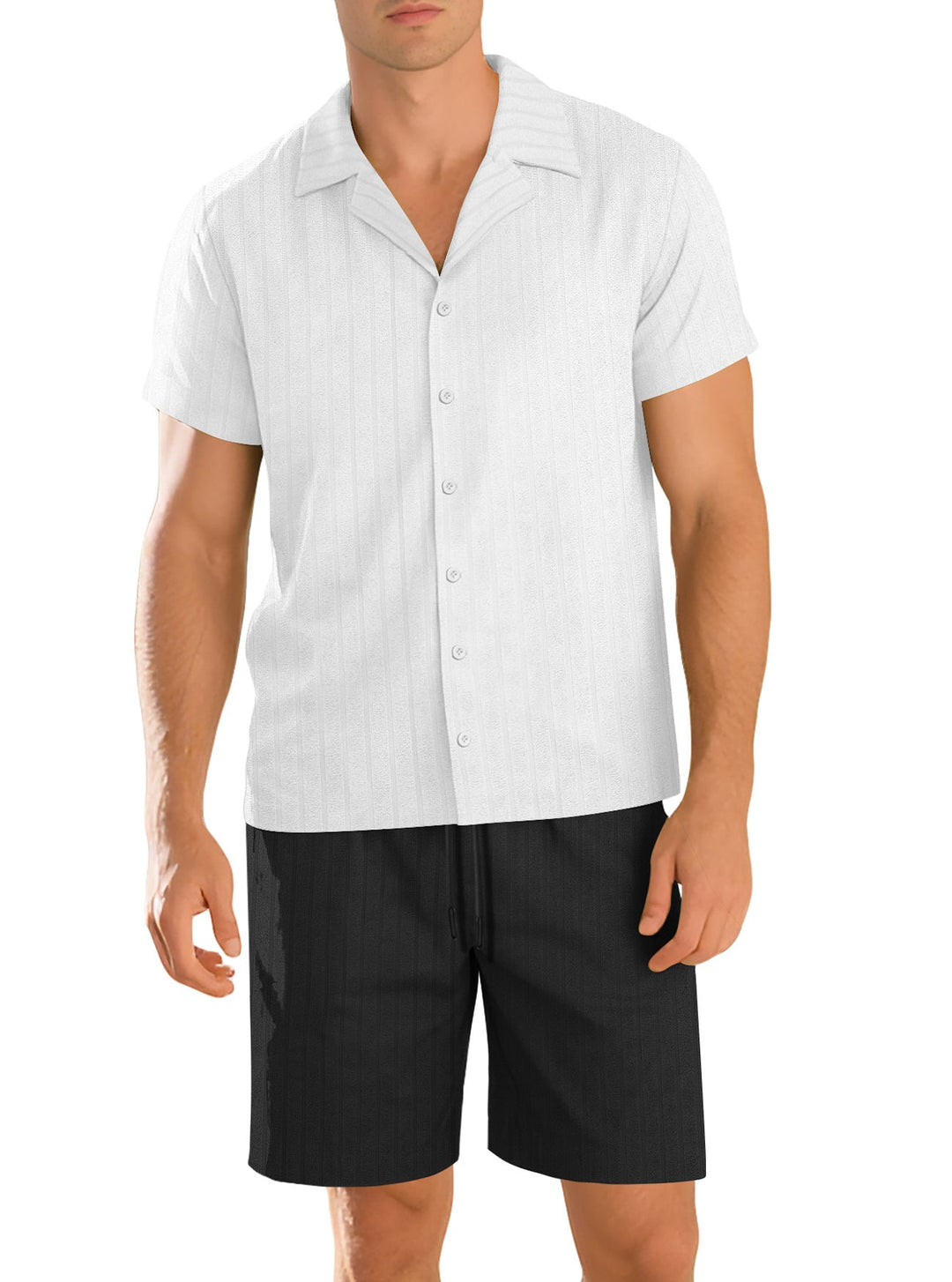 Completo Uomo Camicia Cotone Manica Corta Pantaloni Casual Resistente