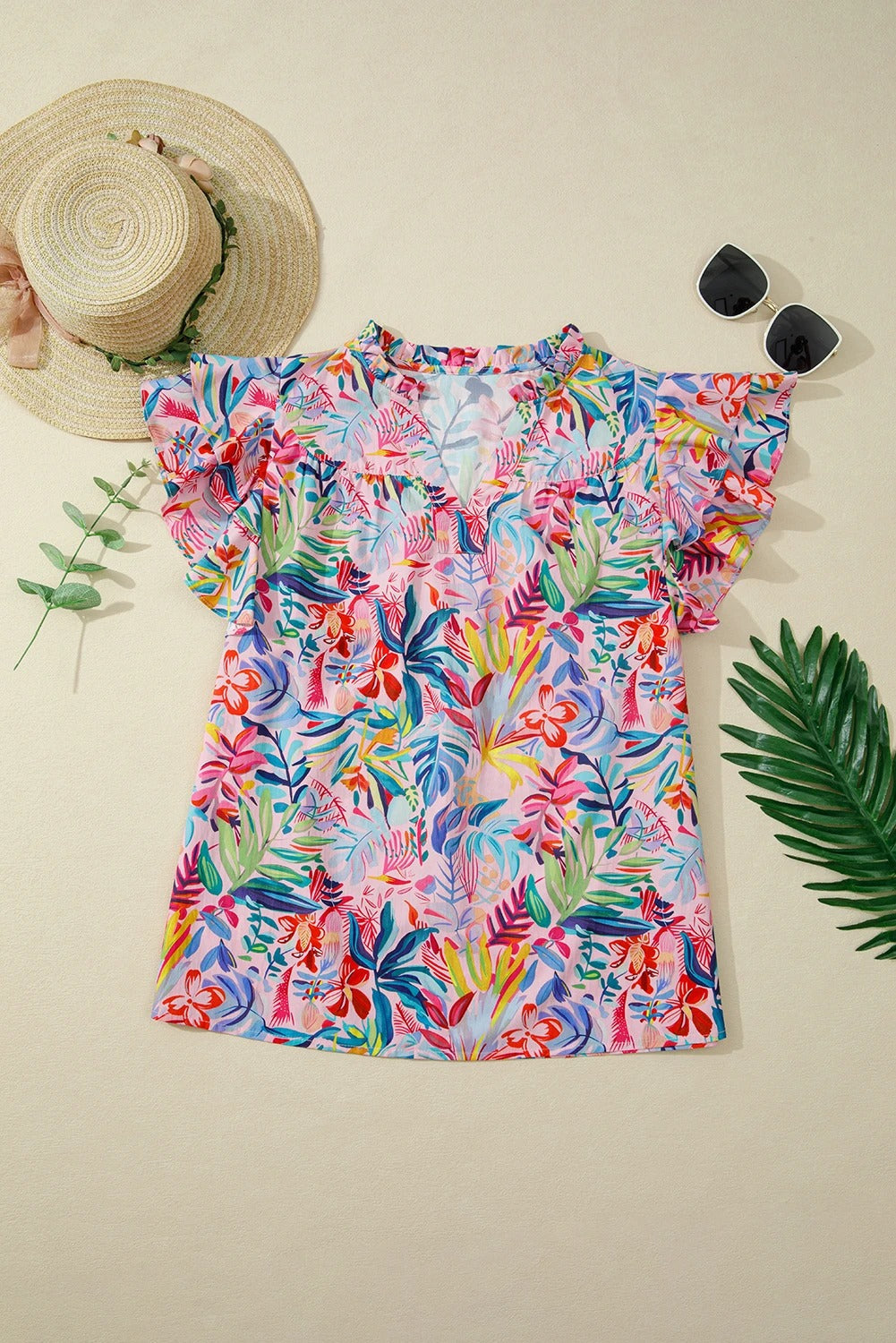 Camicetta Donna in Chiffon Maniche Arricciate Scollo Classico