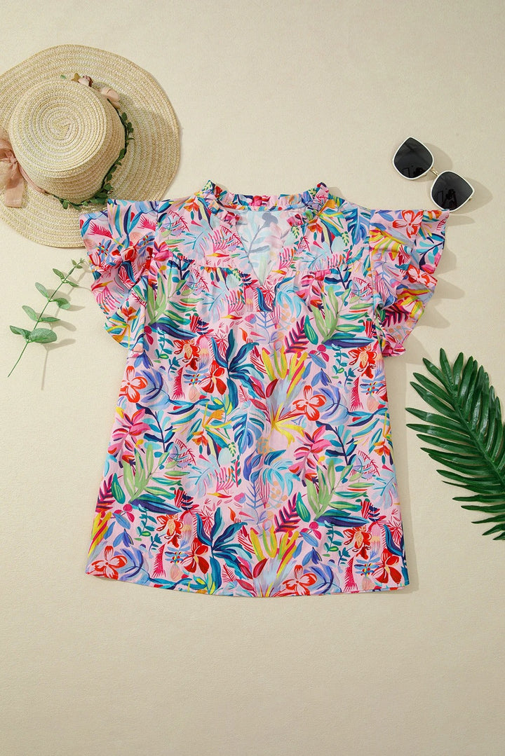 Camicetta Donna in Chiffon Maniche Arricciate Scollo Classico