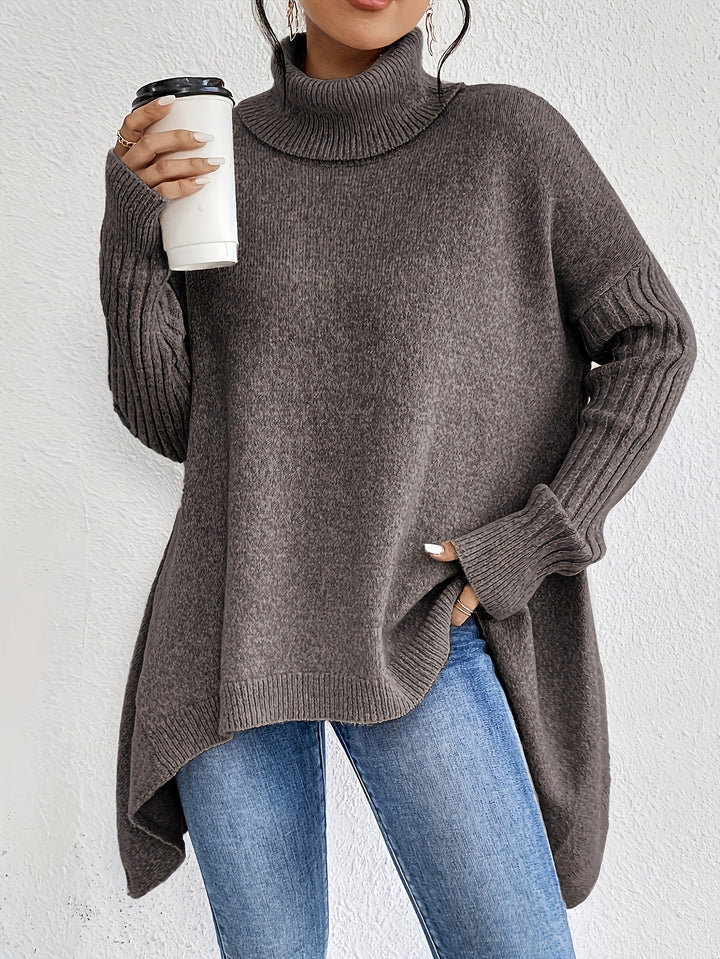 Maglione Donna Dolcevita Maglia Larga Manica Lunga Irregolare