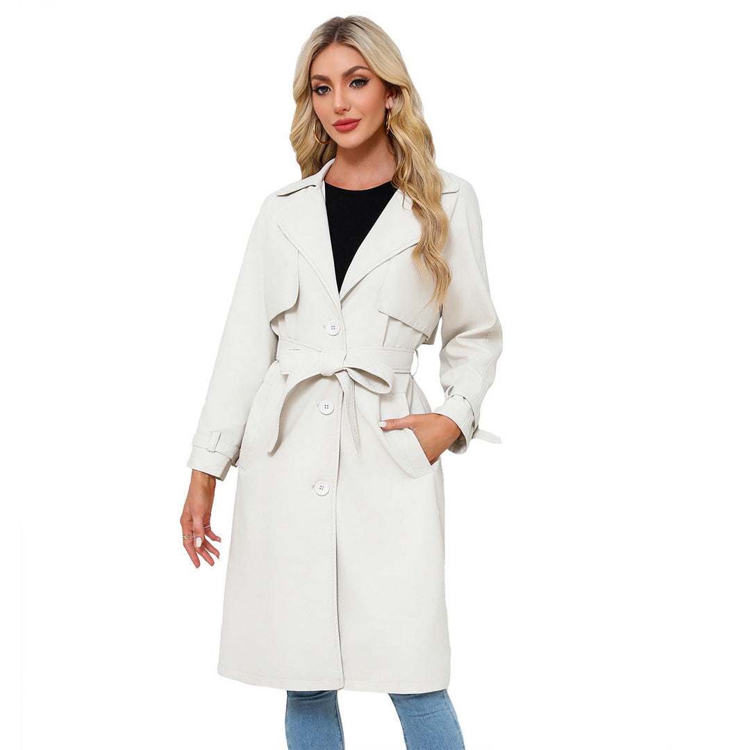 Trench lungo Donna con Revers Larghi e Cintura Elegante