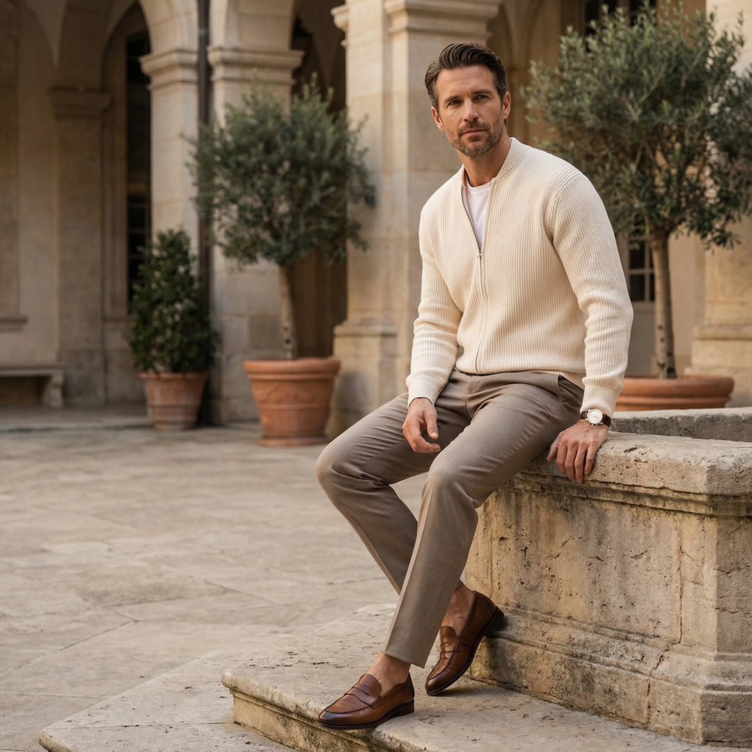 Gilet Uomo in Maglia con Zip Vestibilità Comfort