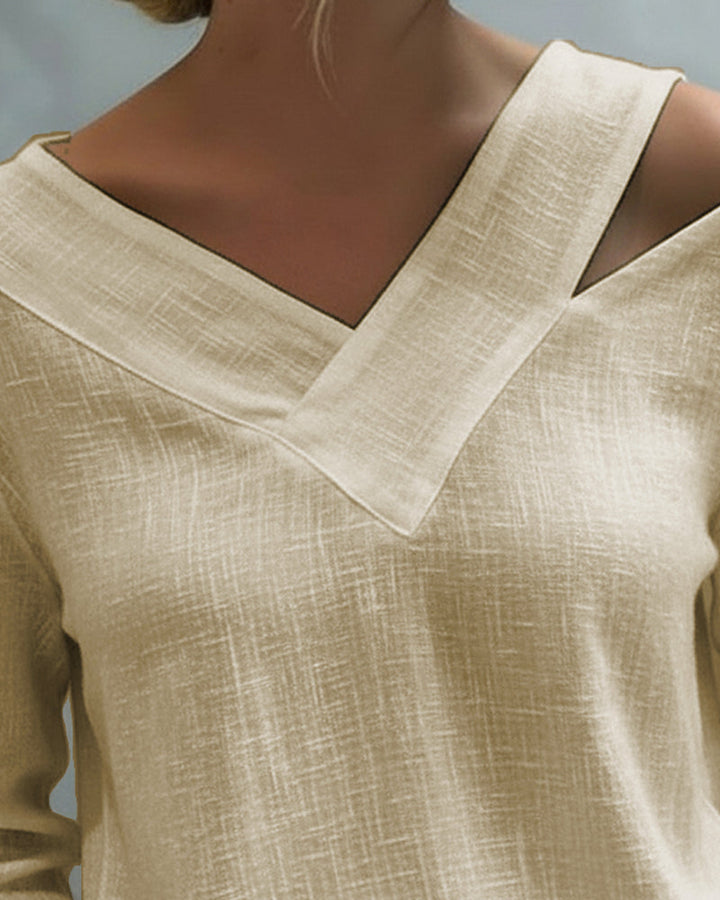 Donna Elegante Scollo a V Asimmetrico Manica Corta