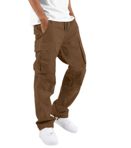 Pantaloni Cargo Uomo Misto Cotone Gamba Larga Vestibilità Rilassata