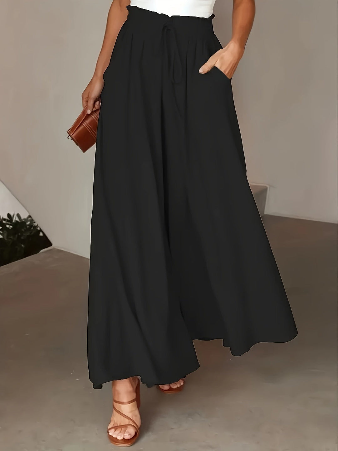 Pantaloni Palazzo Donna Vita Alta Stile Boho Comfort Estivo