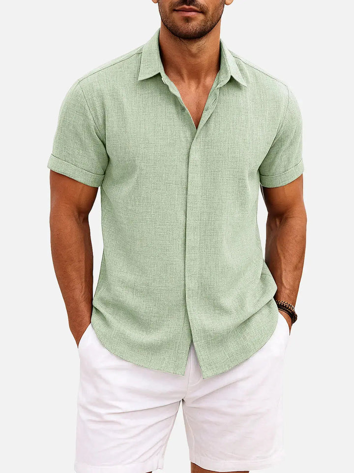 Camicia Uomo Misto Cotone Lino Maniche Corte