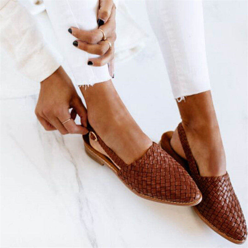 Sandali Donna Intrecciati in Pelle Cinturino Slingback Punta Chiusa - Vesarelli