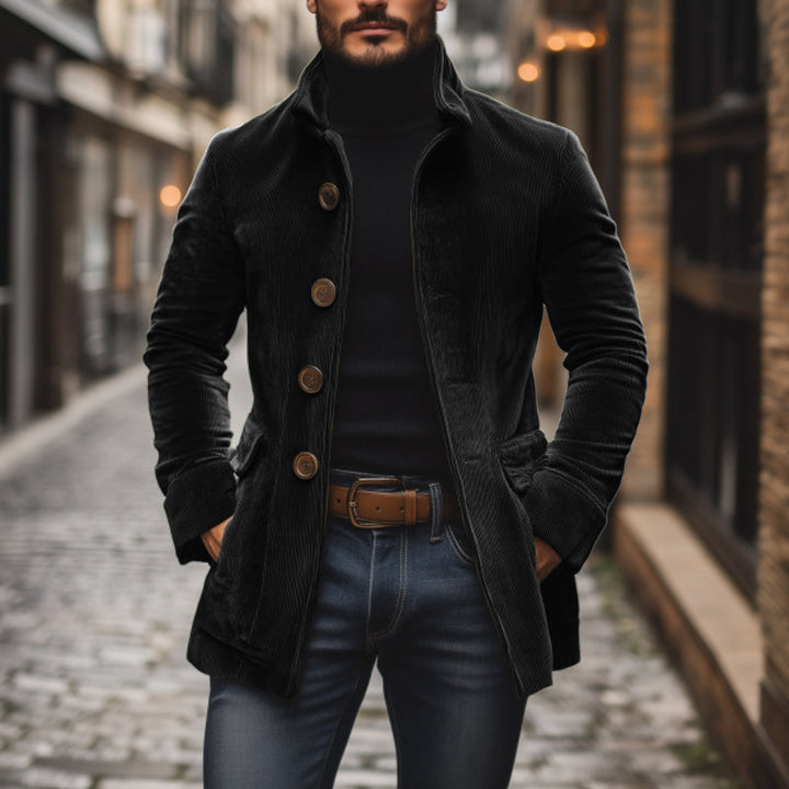 Cappotto Corto Uomo in Velluto a Coste Slim Fit Collo Alto