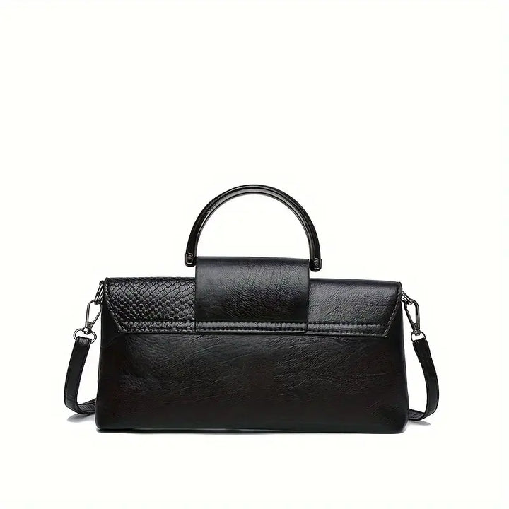 Borsa a mano in pelle nera elegante con tracolla regolabile, design moderno, ideale per donna, accessorio moda, stile sofisticato.