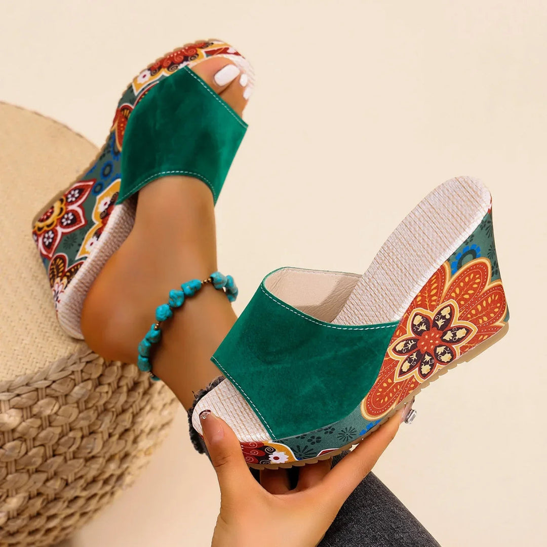 Sandali Donna in Velluto Zeppa Comoda Stile Boheme Estivo