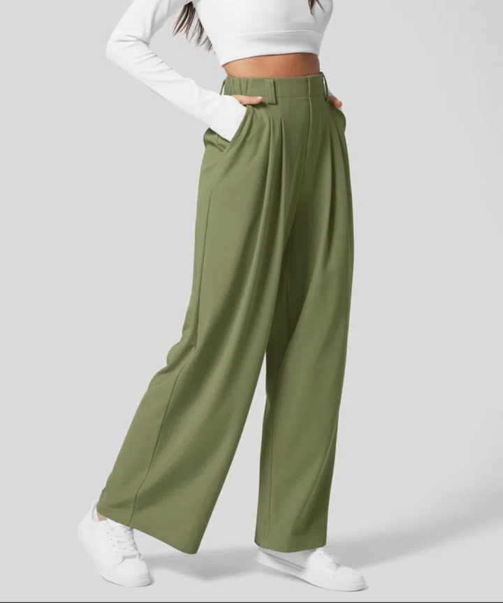 Pantaloni Donna Eleganti Vita Alta Tessuto Elastico