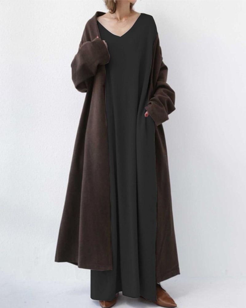 Abito Lungo Donna Casual Maniche Lunghe Vestibilità Ampia