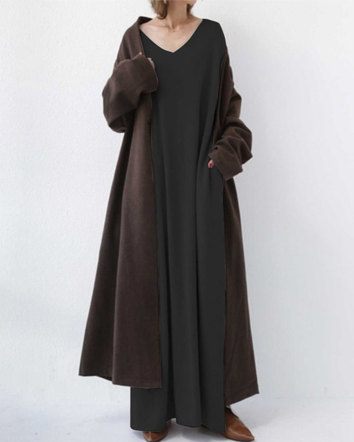 Abito Lungo Donna Casual Maniche Lunghe Vestibilità Ampia