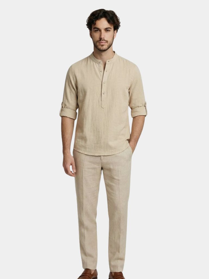 Camicia Henley Uomo Cotone Manica Lunga Casual
