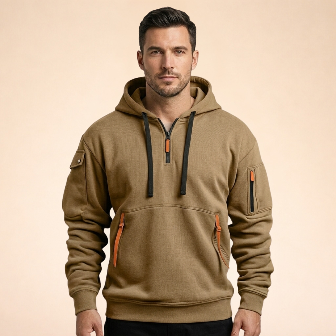 Felpa Uomo con Cappuccio Mezza Zip Calda e Elegante