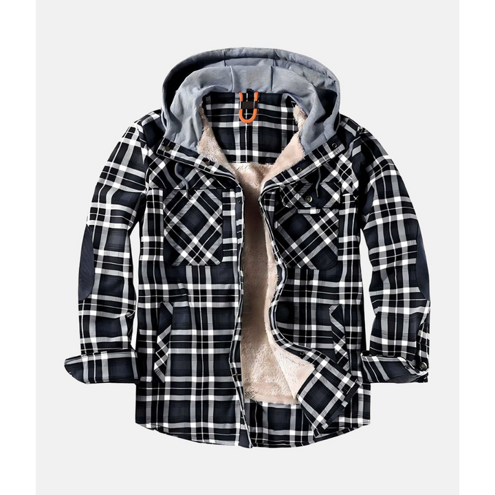Giacca Uomo Quadri Bottoni con Cappuccio Stile Casual