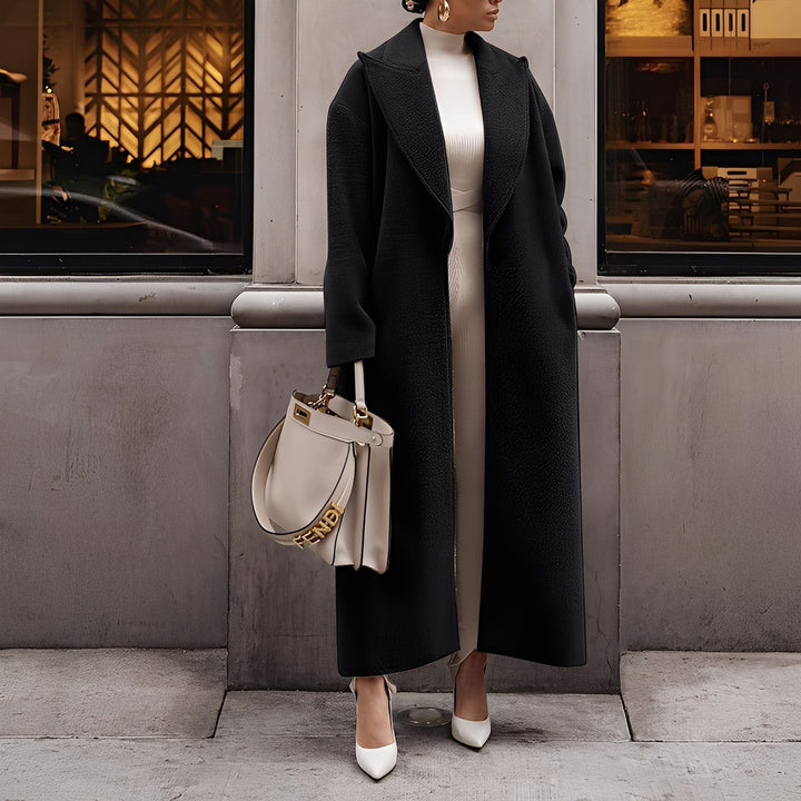 Cappotto Lungo Donna in Finta Lana Oversize con Bottone Singolo