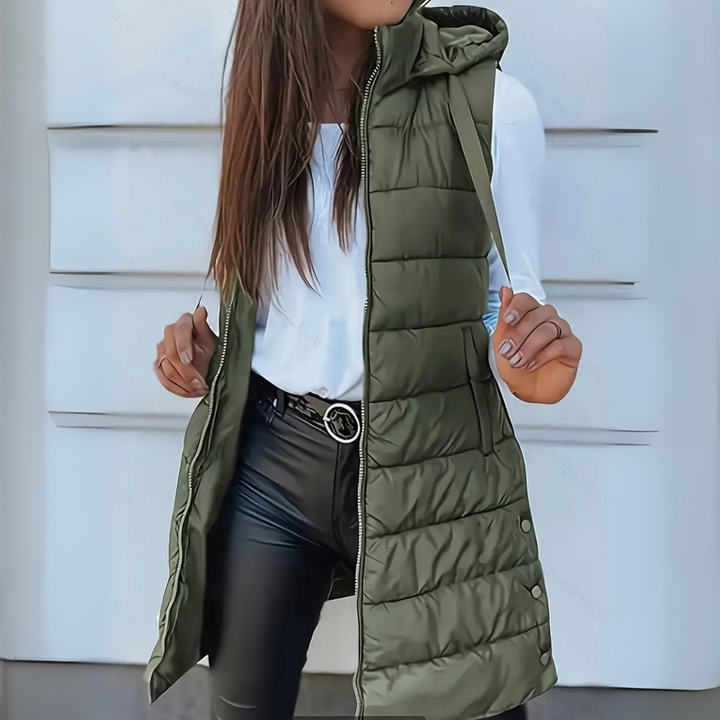 Gilet Donna Piumino Imbottito Leggero Smanicato Cappuccio Lungo