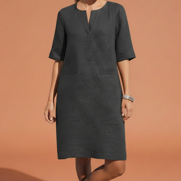 Abito Midi Donna in Tessuto Shift Manica al Gomito