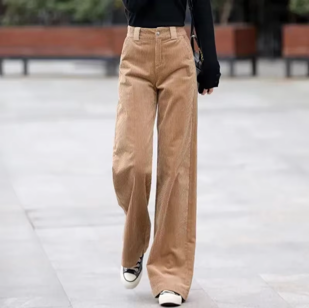 Pantaloni Donna in Velluto a Coste Vita Alta Comfort Slim