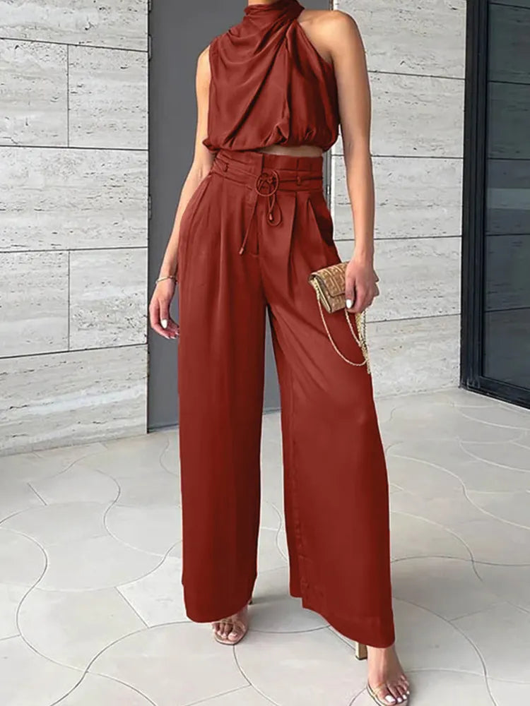 Completo Donna Crop e Pantaloni Palazzo Coordinato Elegante