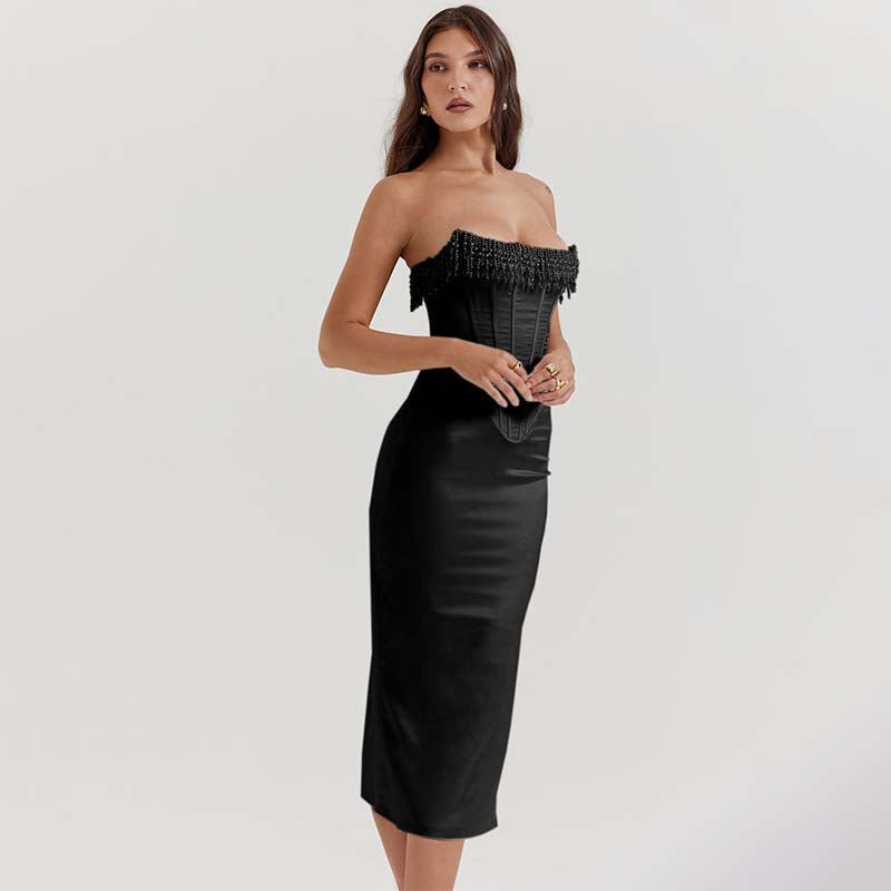 Abito Lungo Donna Senza Spalline Elegante