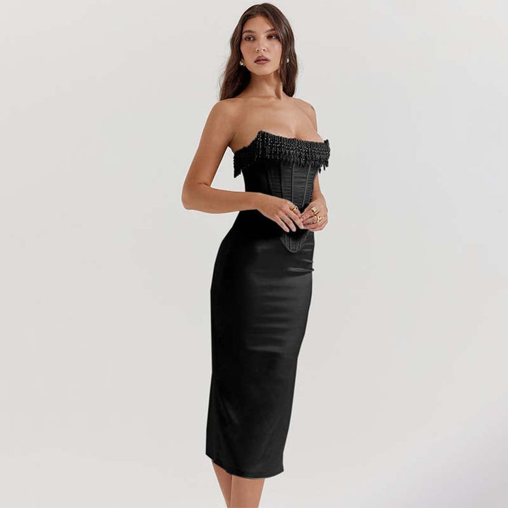 Abito Lungo Donna Senza Spalline Elegante