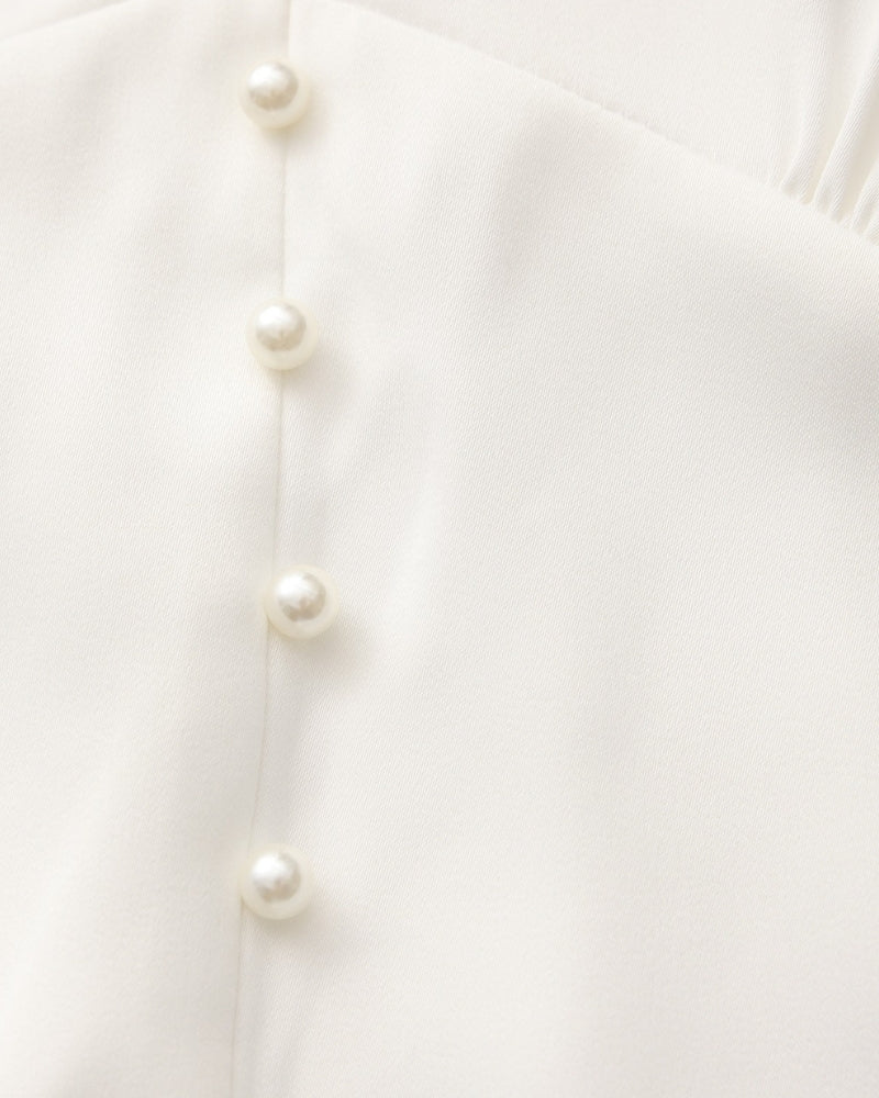Abito Midi Donna con Rouches Bottoni Perla Vestibilità Fluida