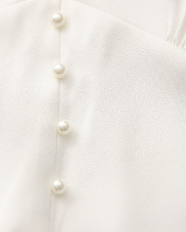 Abito Midi Donna con Rouches Bottoni Perla Vestibilità Fluida
