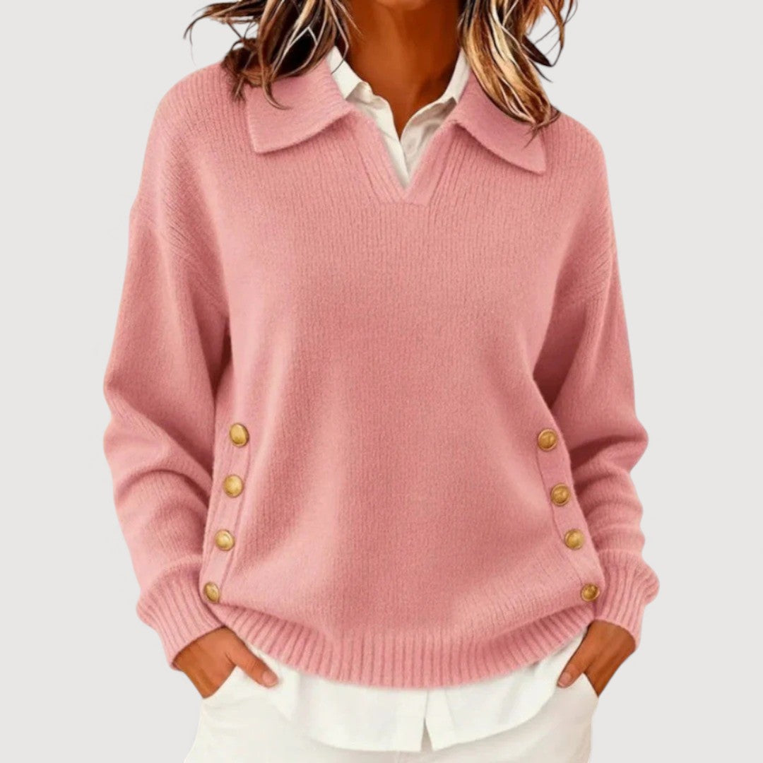 Maglione Donna Maniche Lunghe Collo Alto Bottoni Classici