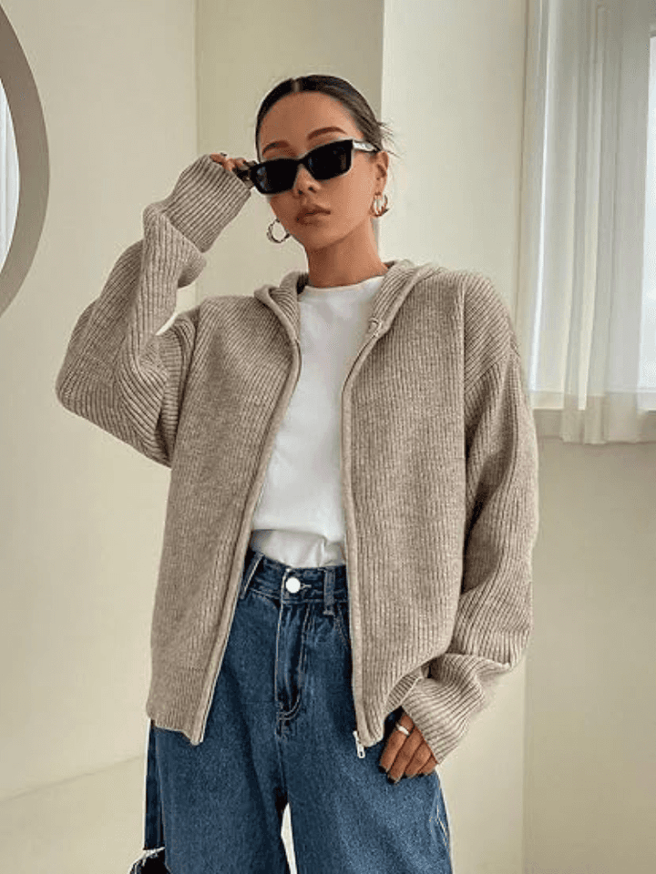 Felpa Donna in Maglia con Cappuccio e Cerniera - Vesarelli