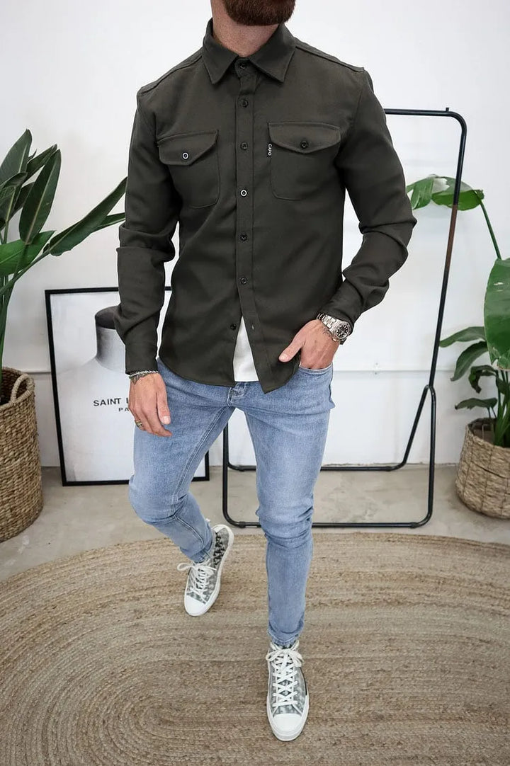 Camicia Uomo Bottoni Eleganti Tessuto Morbido Classica