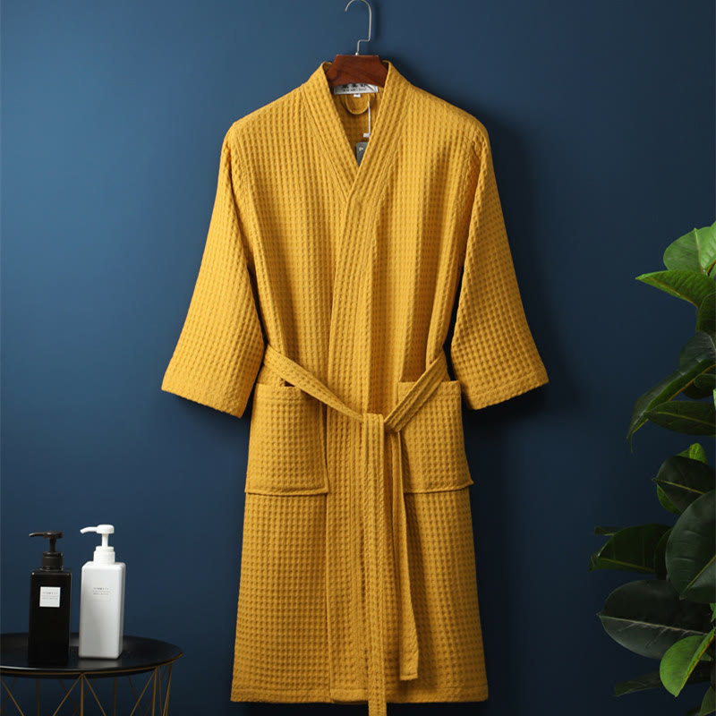Accappatoio Unisex Cotone a Coste Scollo a V Vestibilità Ampia