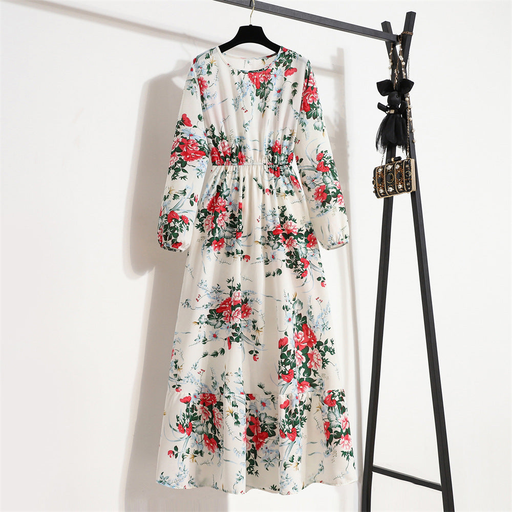 Abito Donna in Chiffon Floreale Scollo Rotondo Elegante