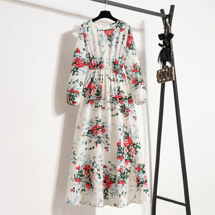 Abito Donna in Chiffon Floreale Scollo Rotondo Elegante