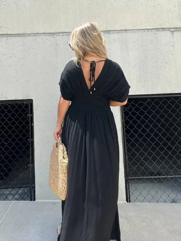 Abito lungo Donna Scollo a V con Spacco