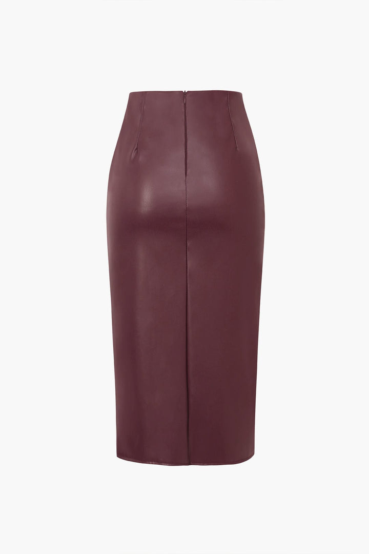 Gonna Midi Donna in Similpelle Aderente Asimmetrica Intrecciata