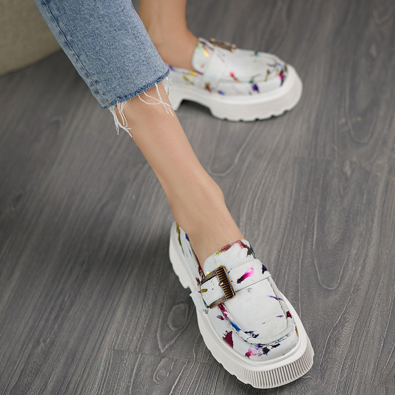 Scarpe Donna Plateau in Pelle con Fibbia Stile Primavera Autunno