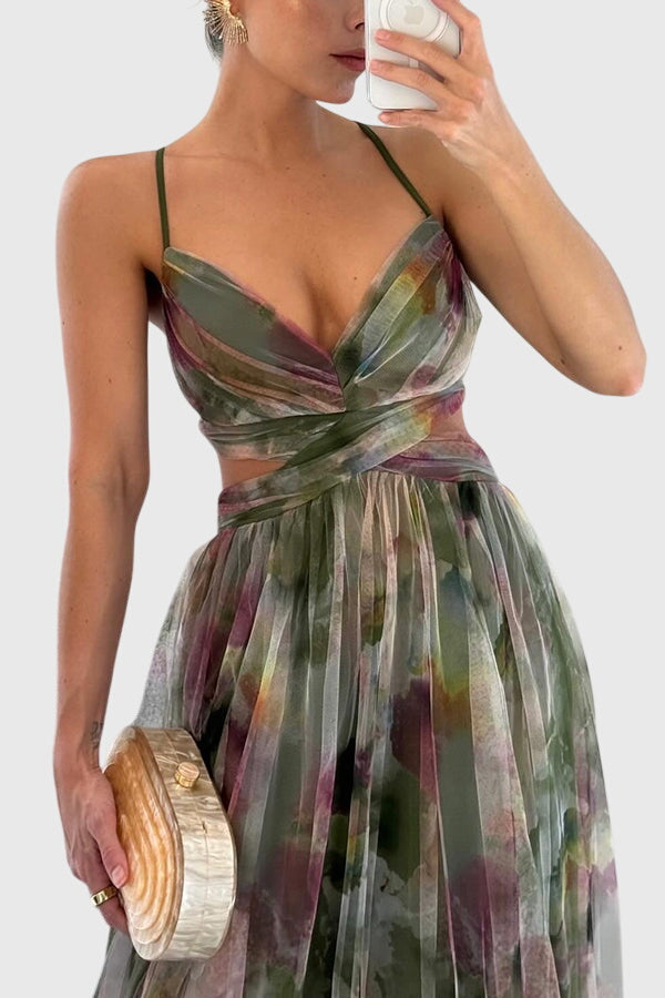 Abito Maxi Donna in Tessuto Stampa Botanica Linea Allungante