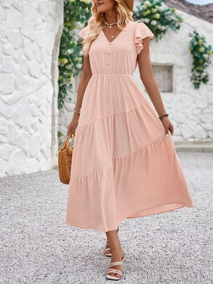 Abito Donna Elegante Scollo a V Maniche a Balze - Vesarelli