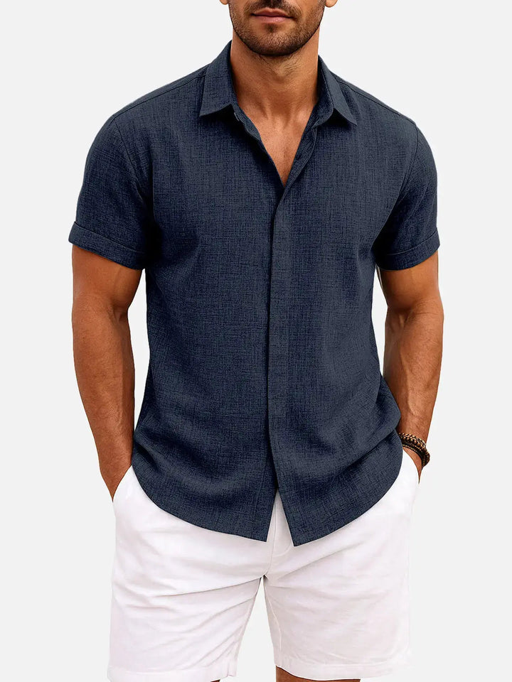 Camicia Uomo Misto Cotone Lino Maniche Corte