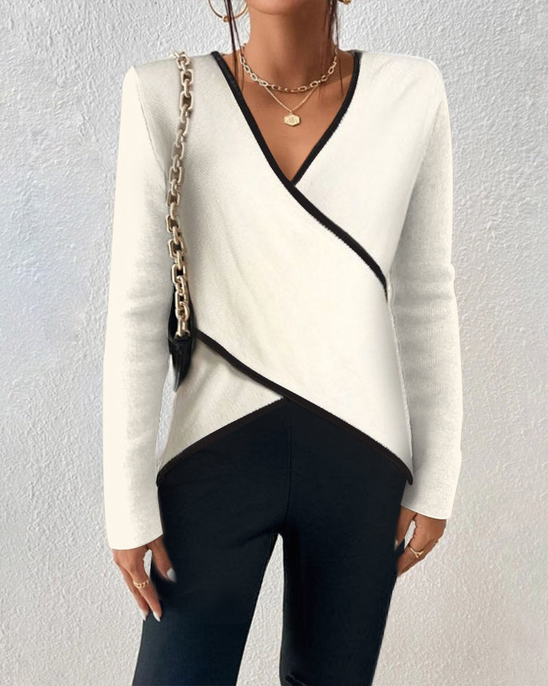 Maglione Donna Incrociato con Finiture a Contrasto