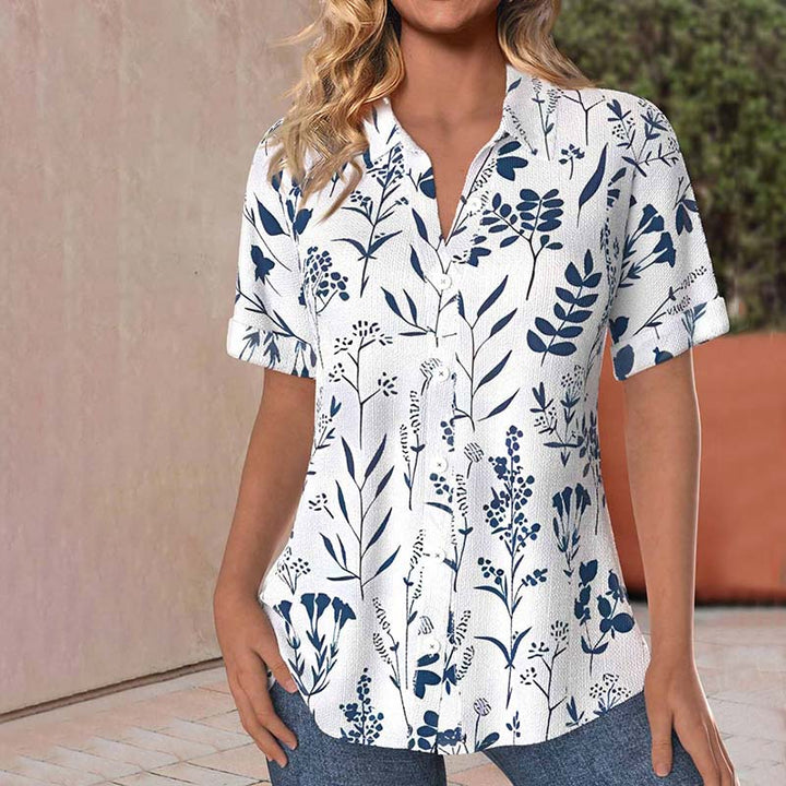 Camicetta Donna Estiva Stampa Floreale Scollo Classico Casual - Vesarelli