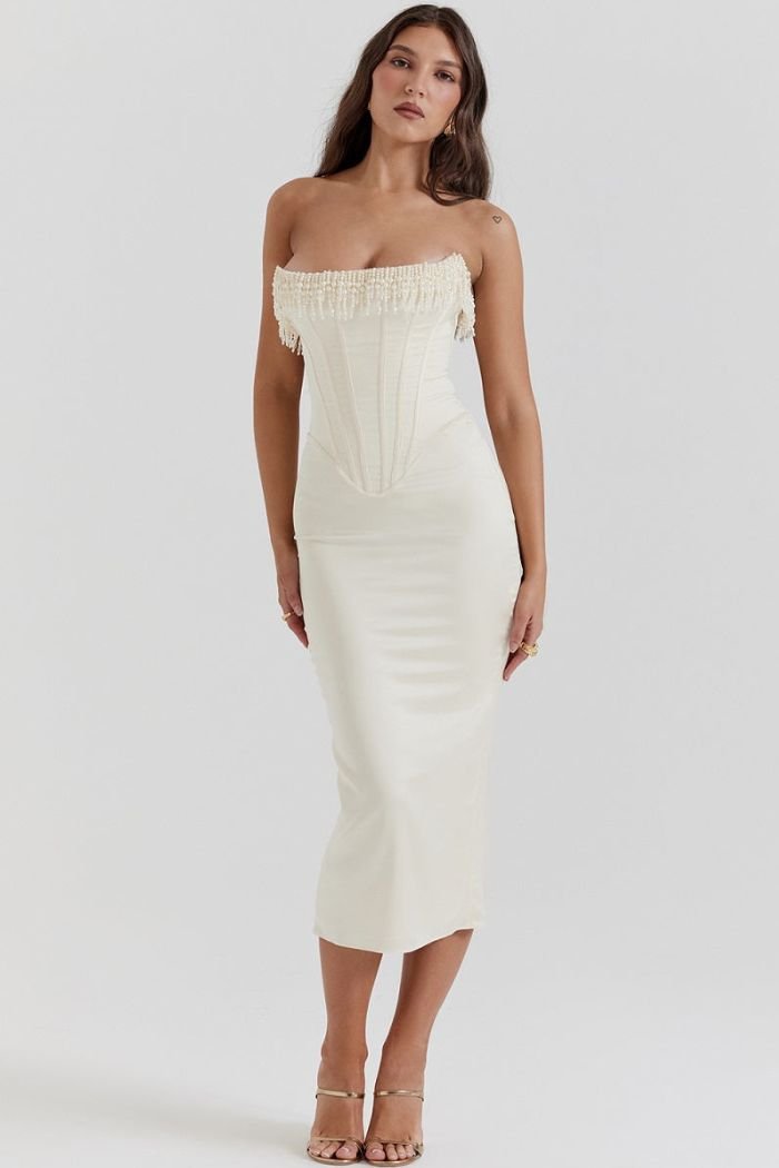 Abito Lungo Donna Senza Spalline Elegante
