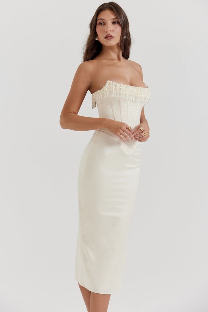 Abito Lungo Donna Senza Spalline Elegante